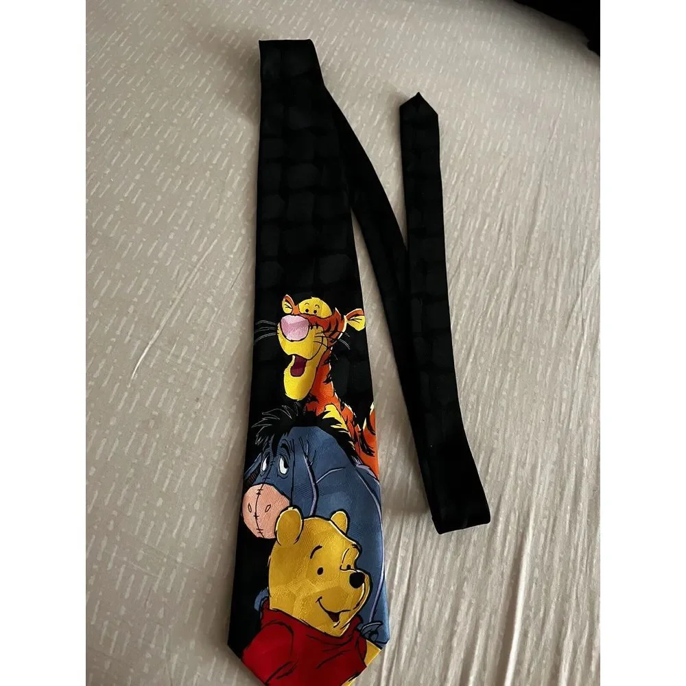 DISNEY WINNIE The POOH Neck Tie EEYORE TIGGER‎ on BLACK Necktie Blue Orange